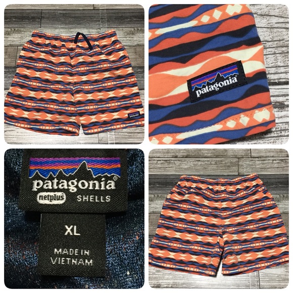 Patagonia Net Plus Shells Shorts Youth XL Orange Blue Lined (Inseam 4.5) - Picture 1 of 9